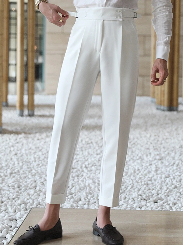 

Casual Men's Straight Leg Busin Pants Paris Button Versatile Summer Leisure Trousers for Young Men Iron-Free Long Pants
