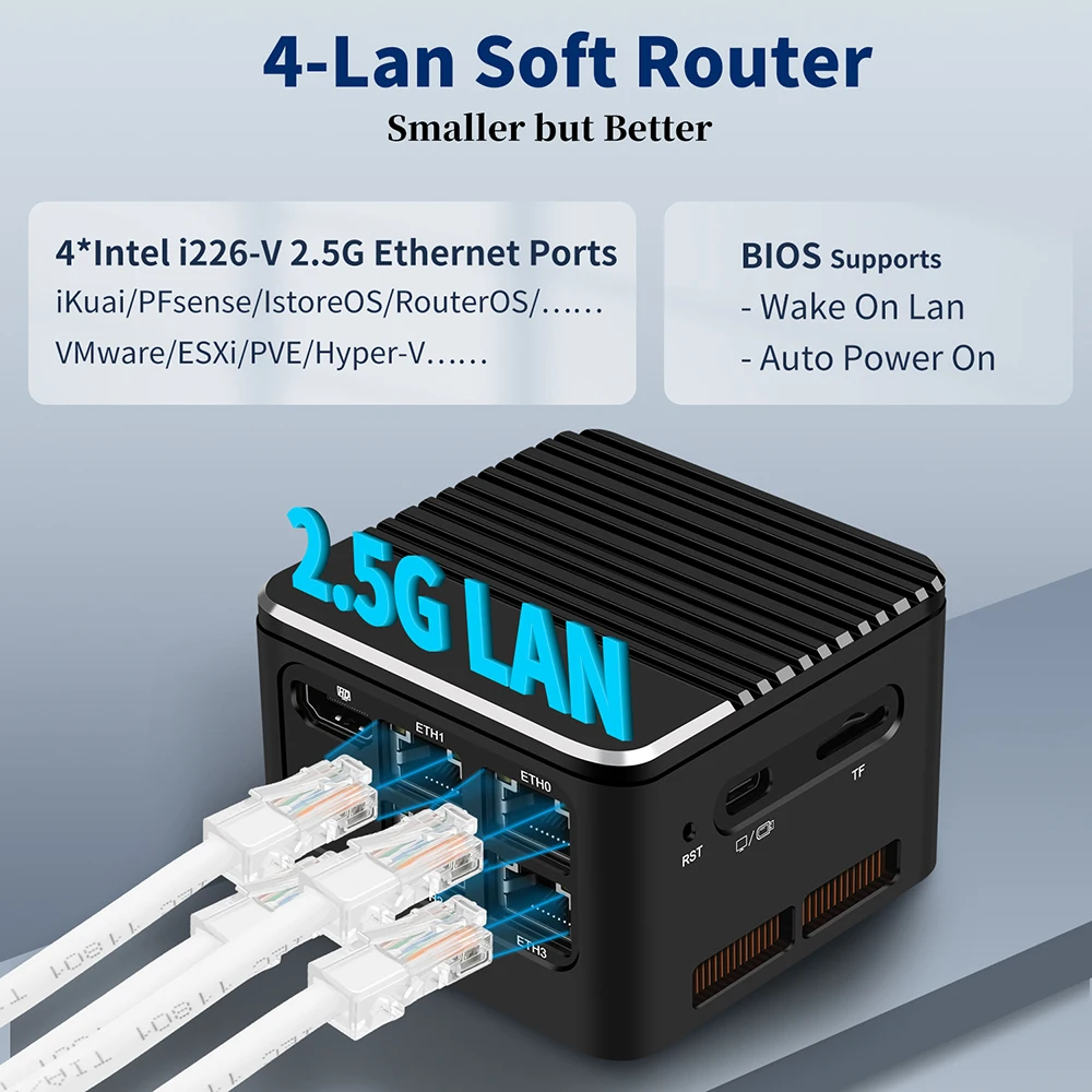 Mrroute MR-M1 Mini PC N100 DDR5 4C/4T, Mini Computer Onboard 16GB LPDDR5 512GB NVMe SSD, Micro PC 4K Dual Display, 4 LAN, HTPC