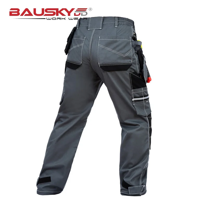 Work Wear Men\'s Safety Clothing Pants Trousers Multi-function Tool Pockets 100% Cotton Mechanic Pants with Knee Pads