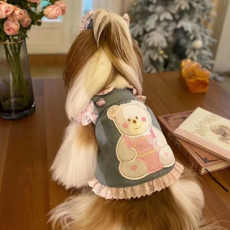 Cut Summer Pet Dog Clothes Pet Denim Skirt Teddy Maltese Small Dogs Spring Print Bear Puppy Dresses Cooling Vest for Dog