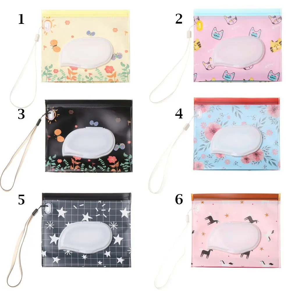 Cute Fashion Baby Product Portable Flip Cover Snap-Strap Stroller Accessories Tissue Box Wet Wipes Bag Cosmetic Pouch