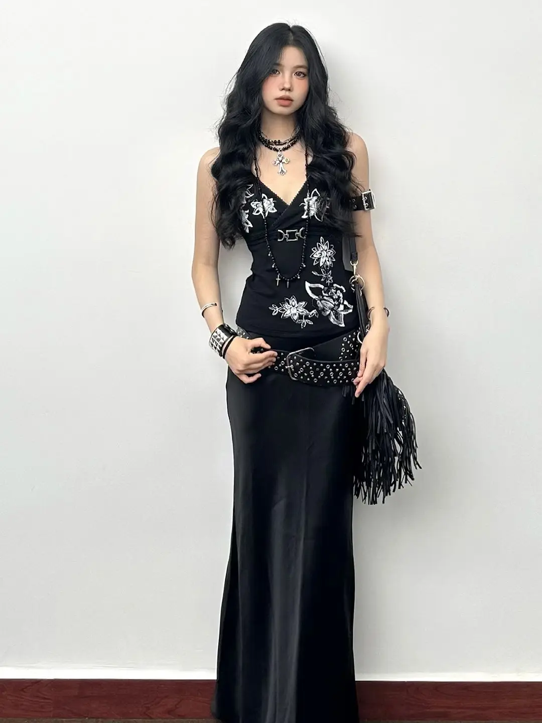 

Trendy Spice Girl Street Yabi Printed Suspender Vest Lace Splicing Women's 2026 Summer Vintage Halter Top