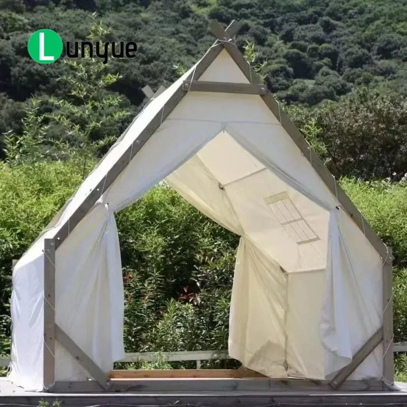 Heavy Duty Steel Pipe A Frame Canvas Camping Tent Waterproof Outdoor Canopy for Resort Camp Hotel Wholesale