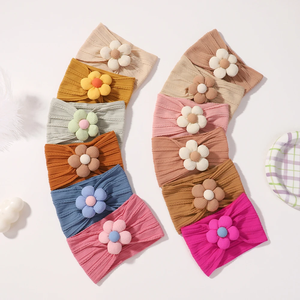 

12Pcs Baby Girls Flower Wide Knit Headband Set Newborn Soft Elastic Nylon Turban Cables Hairband Toddler Hair Accessories