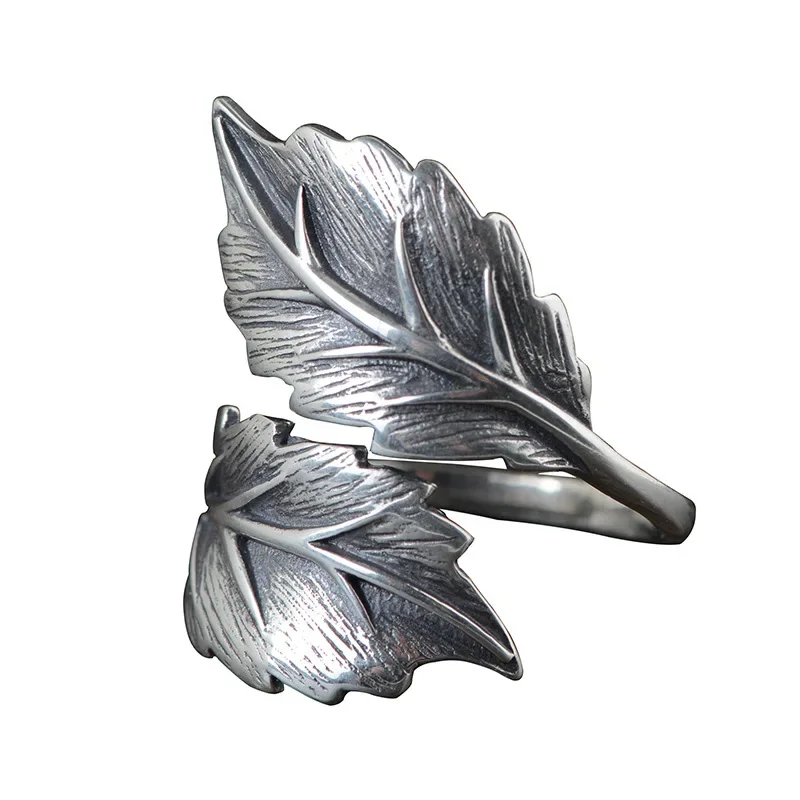 

Guarantee 925 Silver Retro Simple Fashion Women Ring Thai Silver Leaf Shape Opening Adjustable Jewelry Ring Daily Wearing