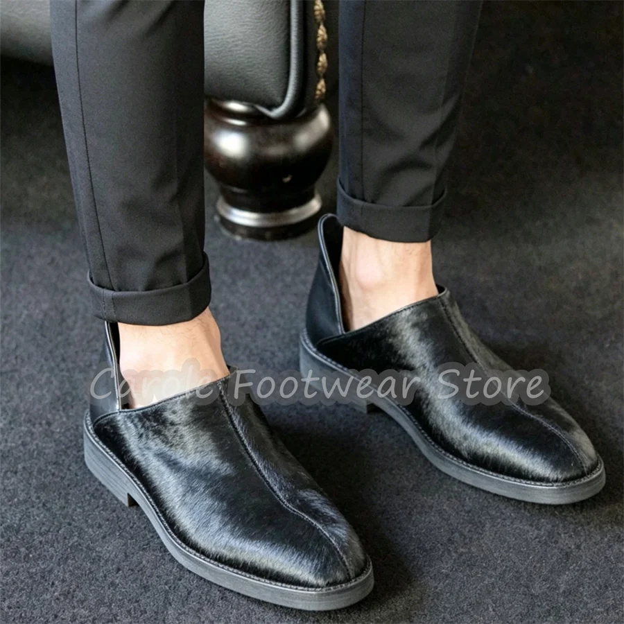 New Arrival Luxury Horse Hair Male Loafers Western Style Genuine Leather Casual Dress Shoes Business Wedding High Top Shoes