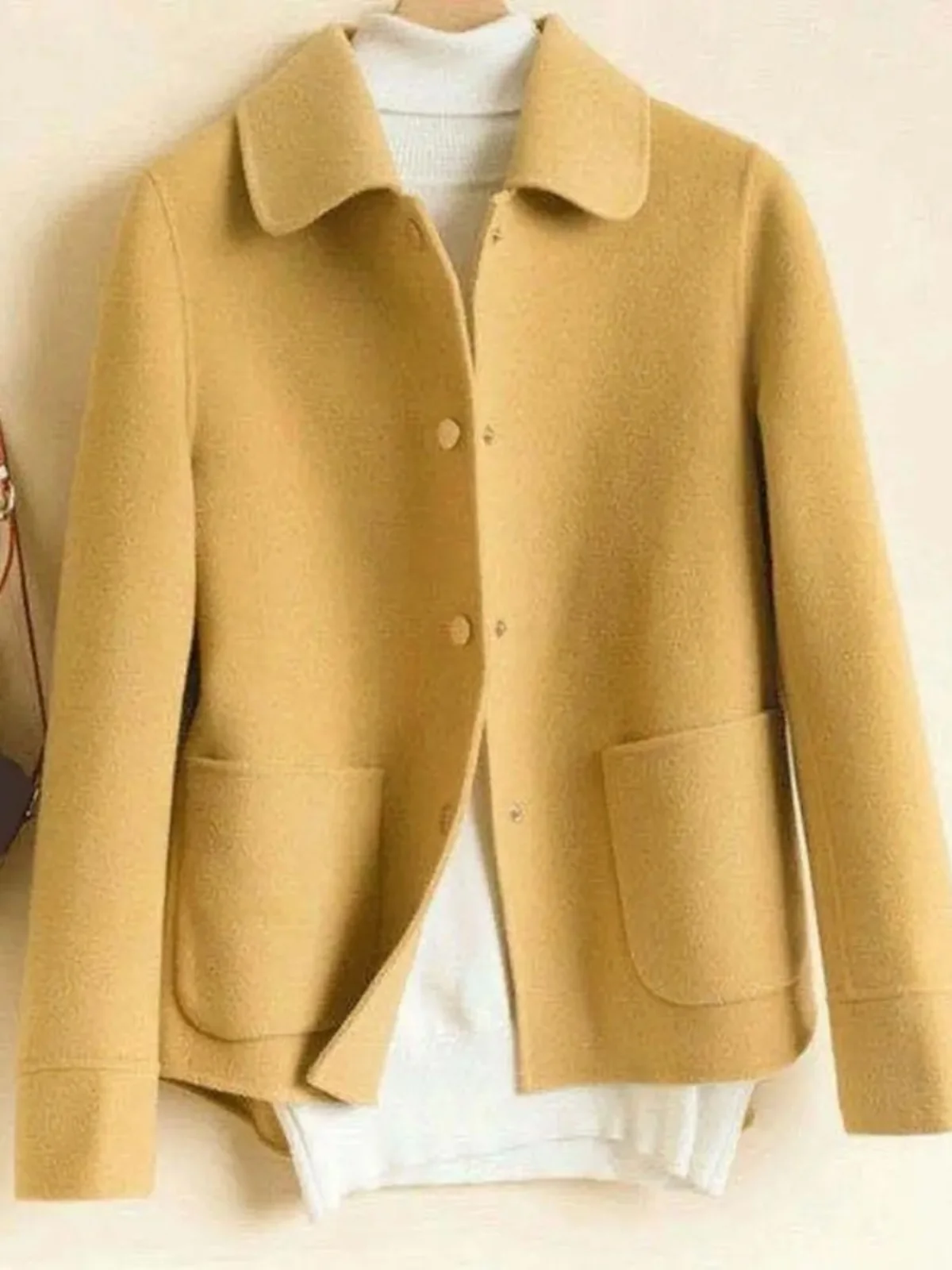 

Casual Flip Collar Single Breasted Jaet Loose Fit ort Coat Long Sve Pure Color Button up Women's Faion Outerwear