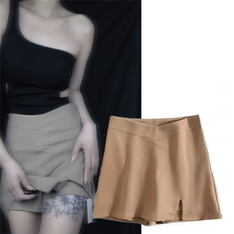 Street Sle High Waist ort f Skirt V-Ne Belly Button Exposure Se Pant Version  A-Line Skirt for Trendy Girls