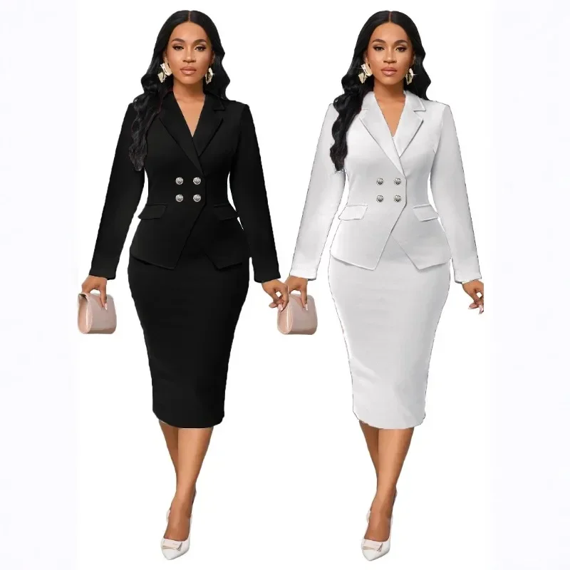 Women 2 Piece Suit Skirt Set Long Sleeve Lapel Blazer Coat with Pencil Skirts Business Office Work Elegant Wedding Party Outfits