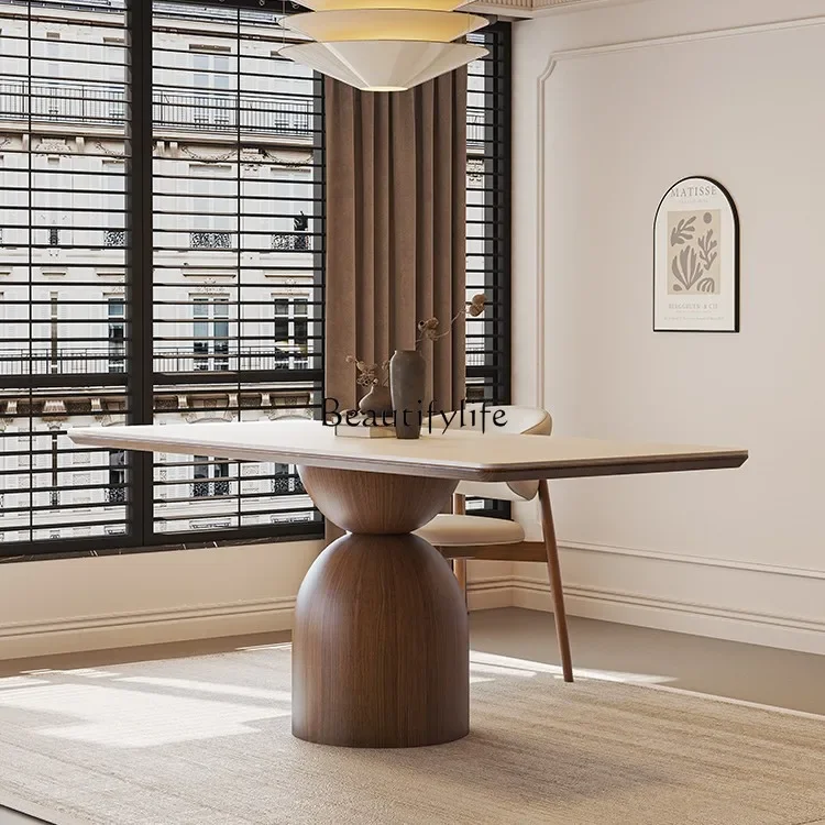 

Nordic rock slab dining table in antique walnut solid wood dining table rectangle