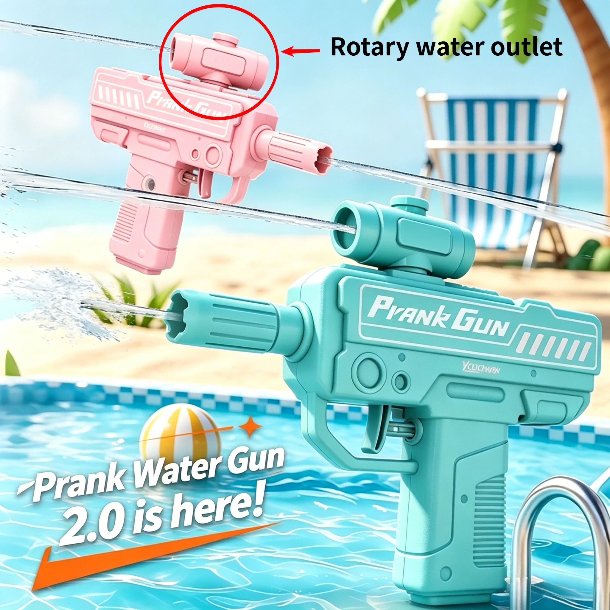 Tactical Prank Squirt Gun with 360° Rotating Scope, Dual Nozzle Double Spray Water Blaster, Outdoor Backyard Water Battle Toy