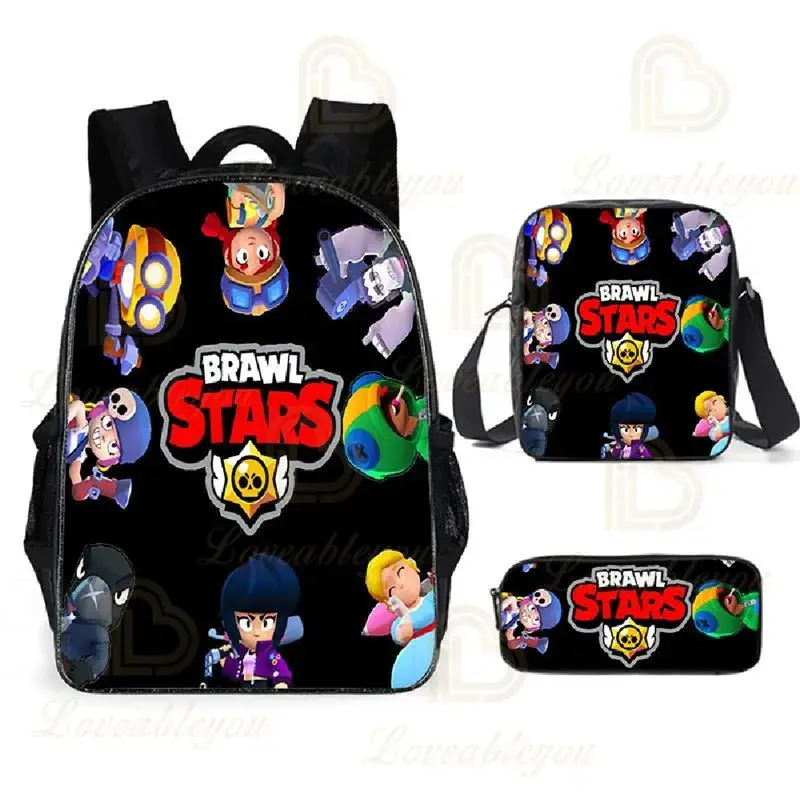 Juego de 3 Mochilas Escolares con Estampado 3D de Brawl Stars, Bolsas de Hombro, Mochilas para Estudiantes