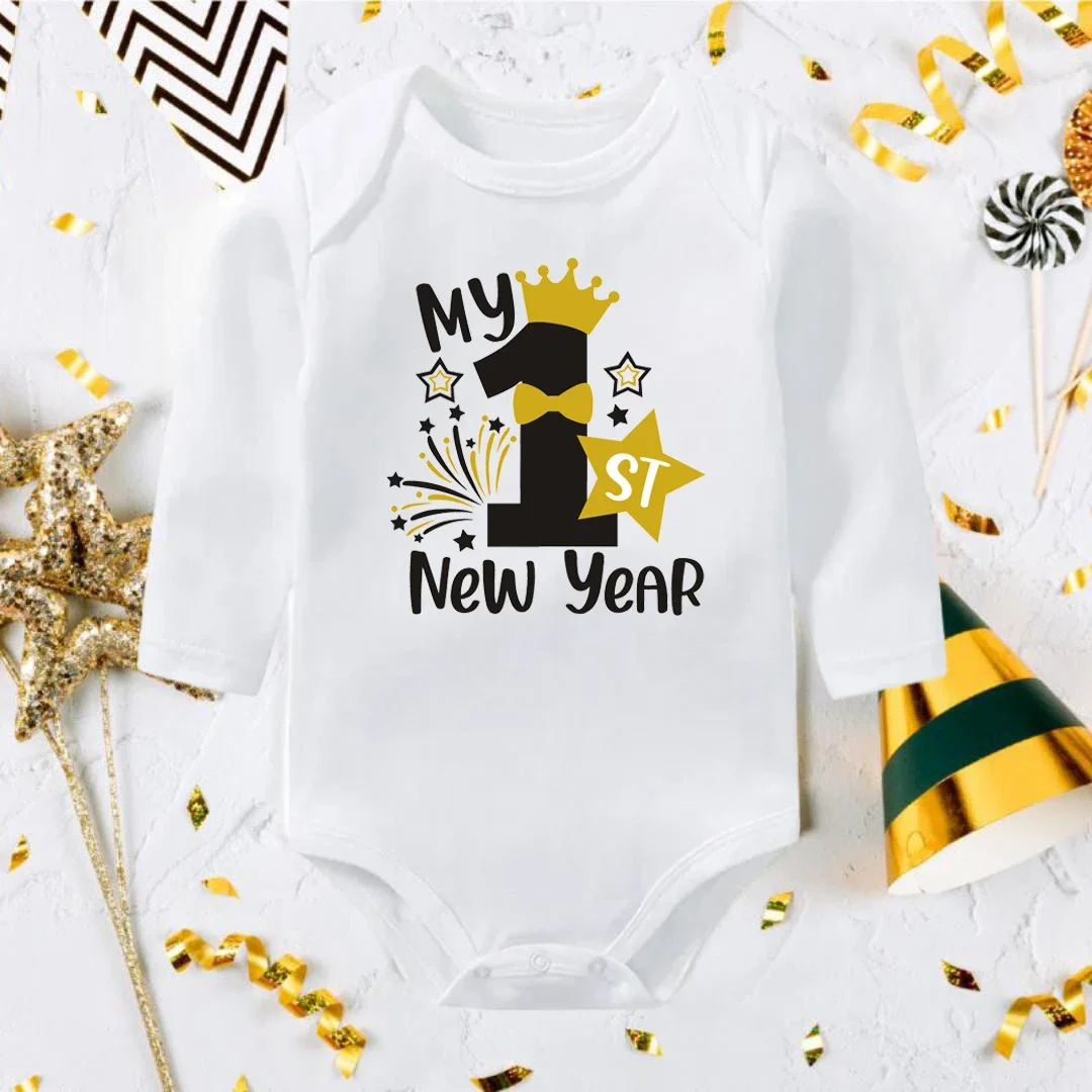 

My 1st New Year Printed Baby Bodysuit Infant Romper New Year Toddler Long Sleeve Jumpsuit Boys Girls Clothes Newborn Shower Gfit