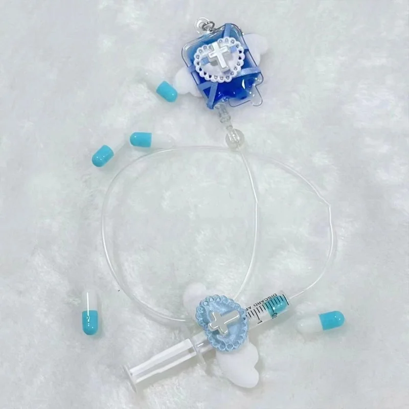 Bag Pendant Keychain Pink Blue Blood Bag Syringe Y2K Decorations Cosplay DIY