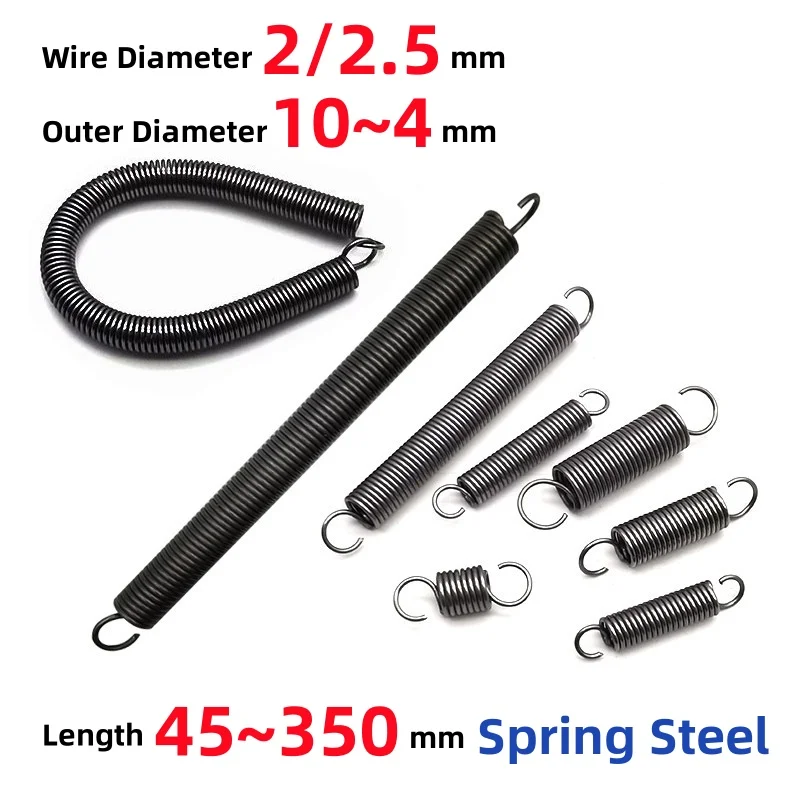 2/2.5mm Spring Steel S-hook Coil Tension Spring Pullback Coil Extension Draught Springs Outer Diameter 10~24mm