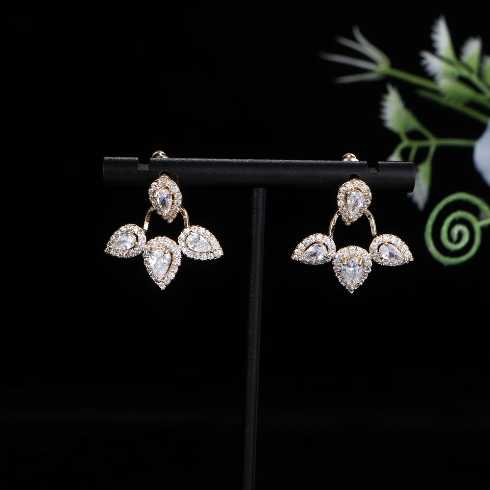 

Luxury Four Waterdrops Earrings Cubic Zirconia CZ Earrings For Women Wedding Party Indian Dubai Bridal Jewelry E1125