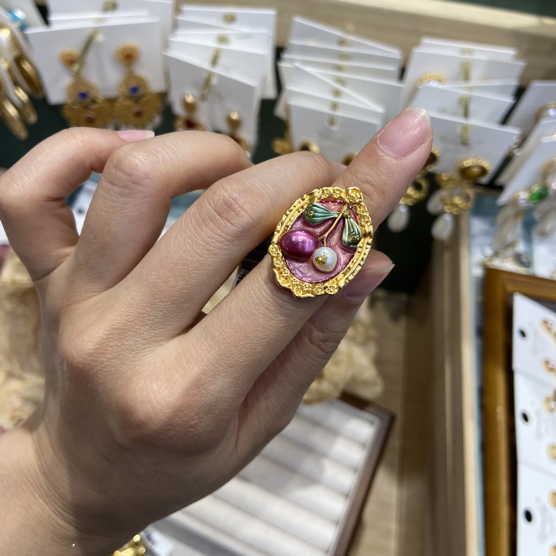 

women ring sweet vintage painterly style flower open ring