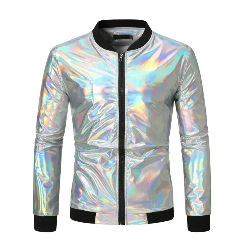 2025 New Gold Silver Purple Shinny Surface Mens Streetwear Jackets And Coats Stand Collar Hip Hop Jacket Outerwear Spring Autumn