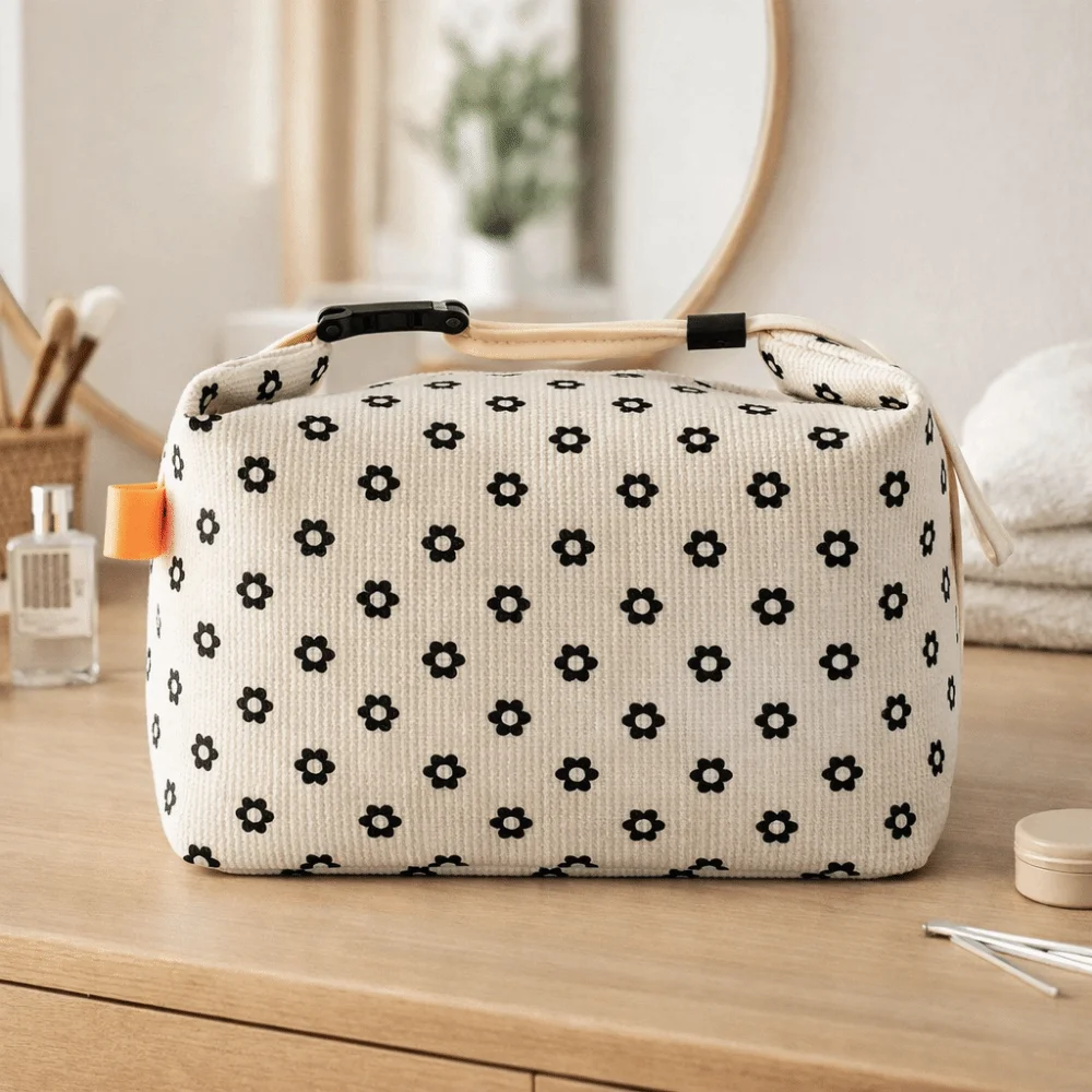 

Сумка для обеда из вельвета с цветочным принтом, водонепроницаемая, с внутренними карманами, многоразовая, вместительная, для пикника