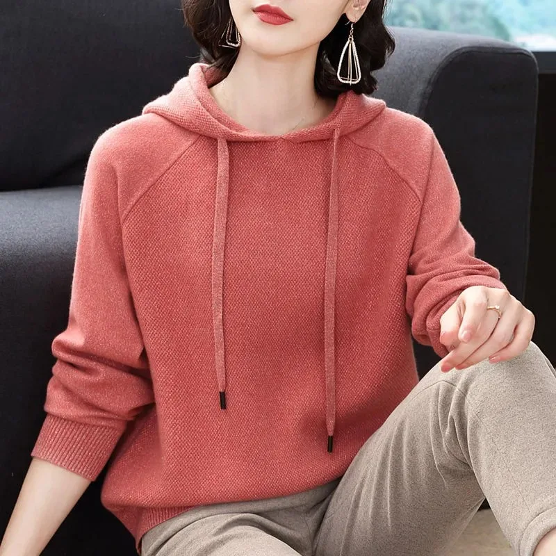 

Autumn Thickened Sweater Hooded Sweatshirt Women's Long-sleeved Top Loose Sweater Hooded Inner Layer
