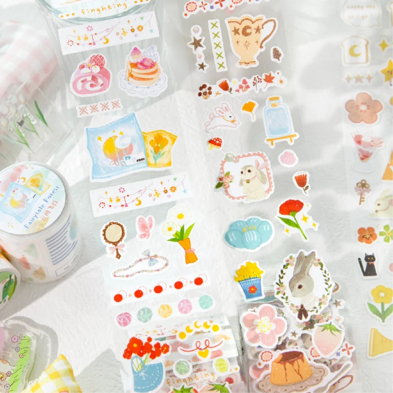 50mm * 2m Forest Fairy Tale Series Kawaii Flash Sand Die Cut Stickers Creative DIY Diary Phone Case Scrapbook Stationery Sticker
