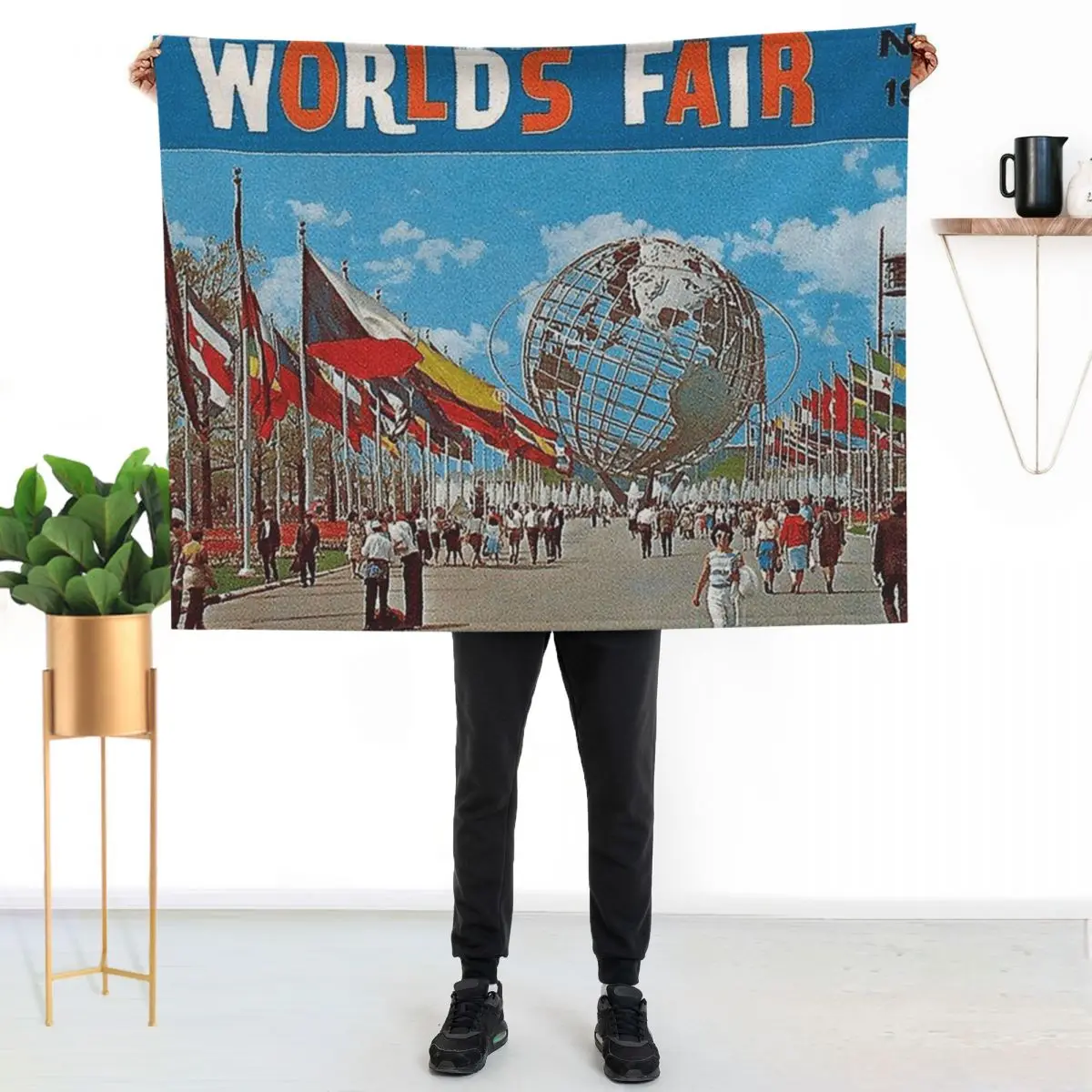 1964 new york worlds fair poster,vintage poster,unisphere,flushing meadows,nyc,vintage travel posters,mcm,mid cent Throw Blanket