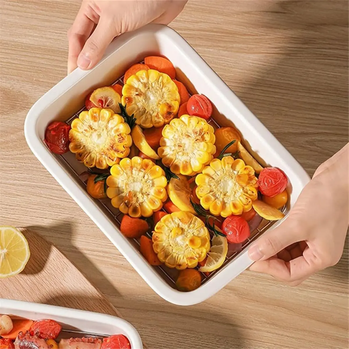M10K Lasagna Pans High-Temperature Ceramic Baking Tray Oil Draining Rectangular Steam Oven Sense of Steamed Fish Plate
