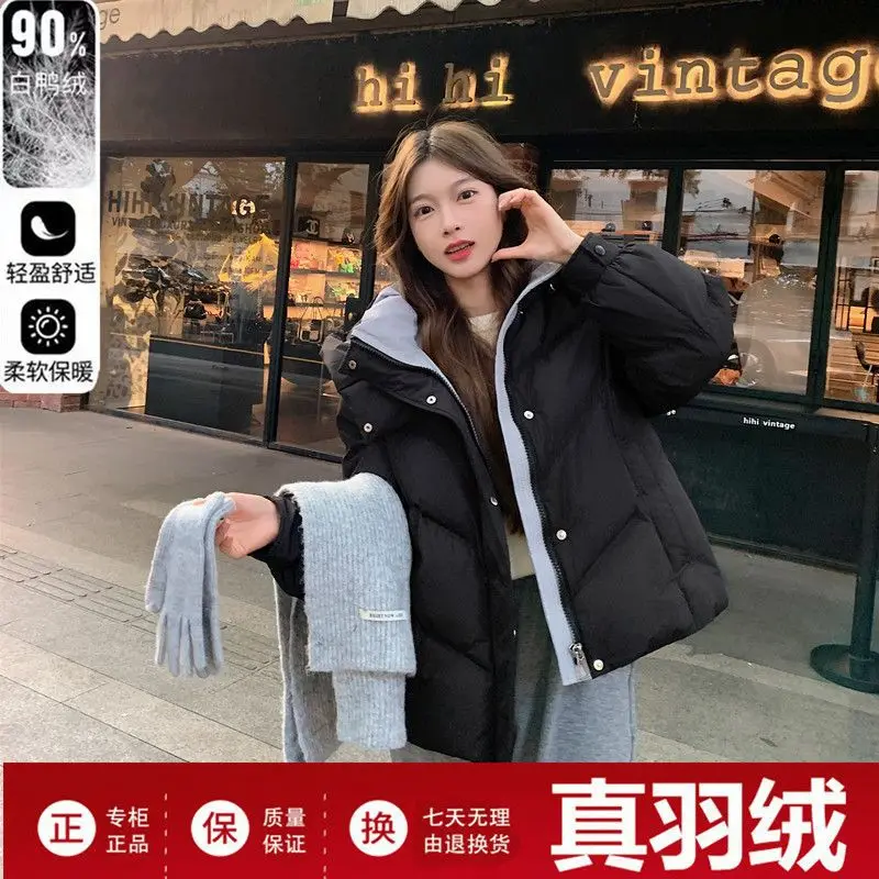 90 سترة قصيرة من ريش البط الأبيض للنساء في شتاء 2025 سترة صغيرة جديدة فضفاضة بلون متوسط سميك ومقاومة للبرد #5