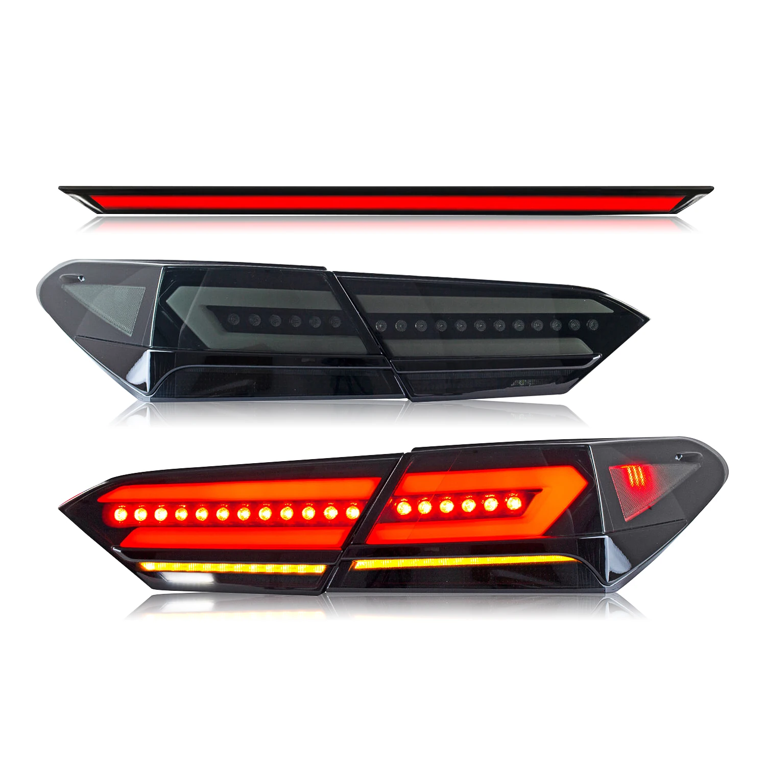 HCMOTIONZ Tail Lights for Toyota Camry 2018-2023 with Middle Lamp DRL Start Animation LED Rear Lamps Assembly U.S. Shipment