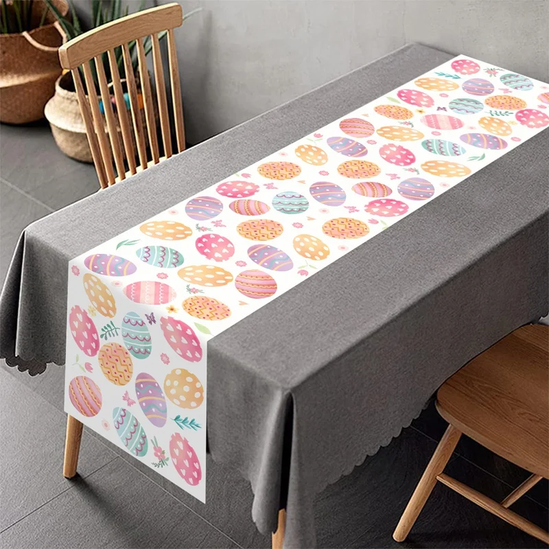 Colorful Easter Table Runner Cute Bunny Dining Table Cloth Spring Holiday Happy Easter Decoration For Home Party Supplies Gifts