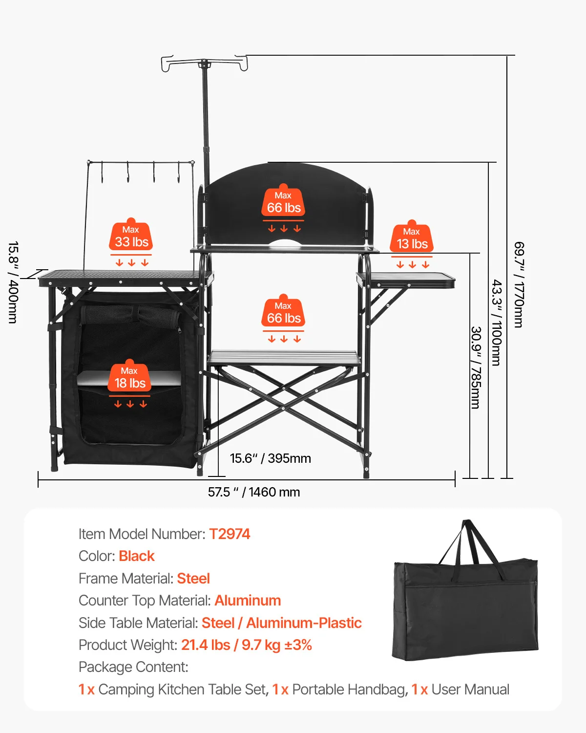 طاولة تخييم قابلة للطي من SucceBuy، طاولة مطبخ للتخييم في الهواء الطلق، محطة طهي محمولة من الألومنيوم مع خزانة تخزين للزجاج الأمامي
