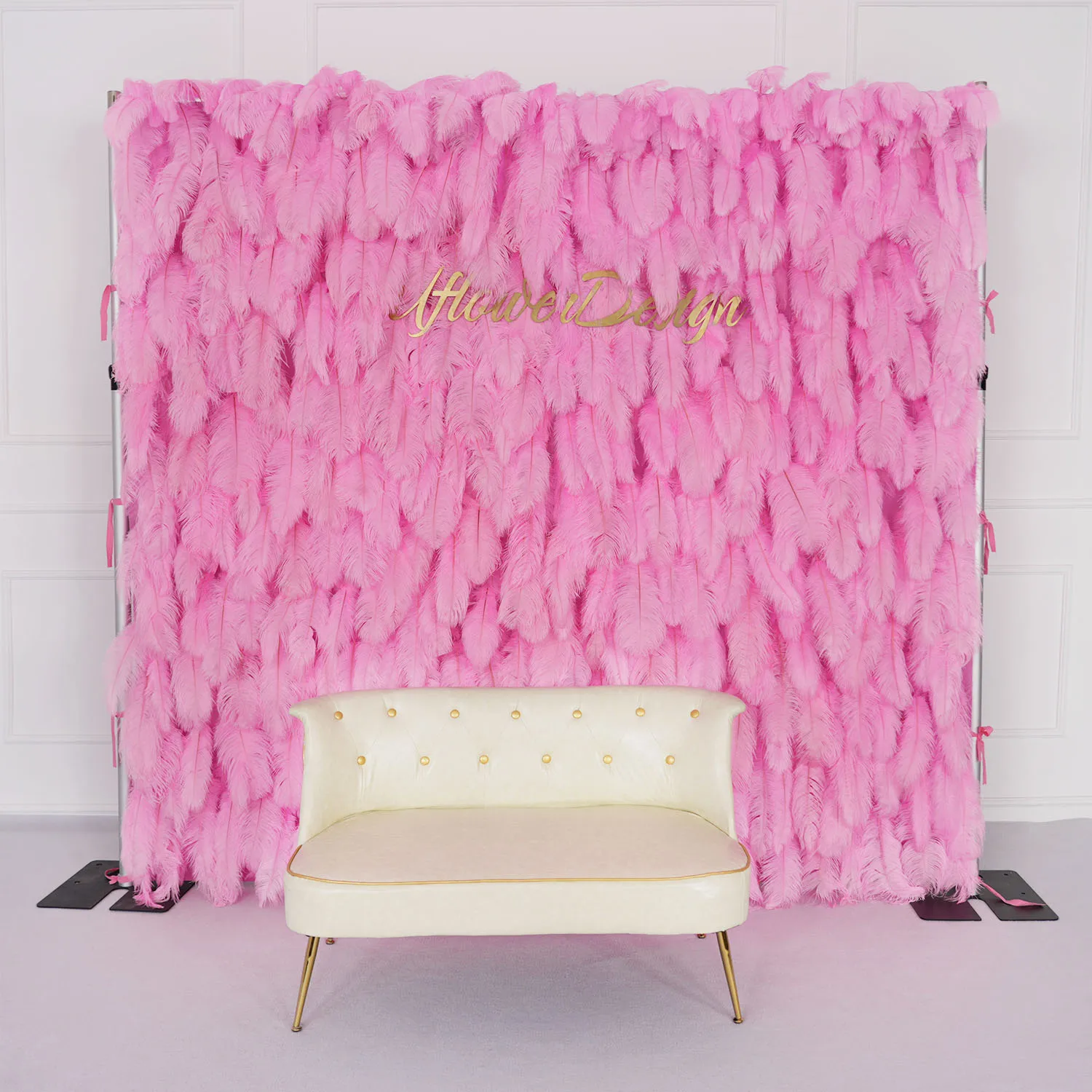 

Uflower Artificial Flower Walls Luxurious Pink Black Feather Floral Wall Arrangement Wedding Backdrop Roll Up Fabric Decor