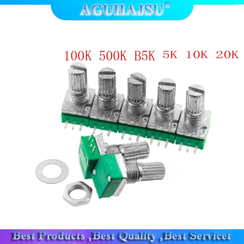 5pcs RK097N 5K 10K 20K 50K 100K 500K B5K with a switch audio 3pin shaft 15mm  amplifier sealing potentiometer