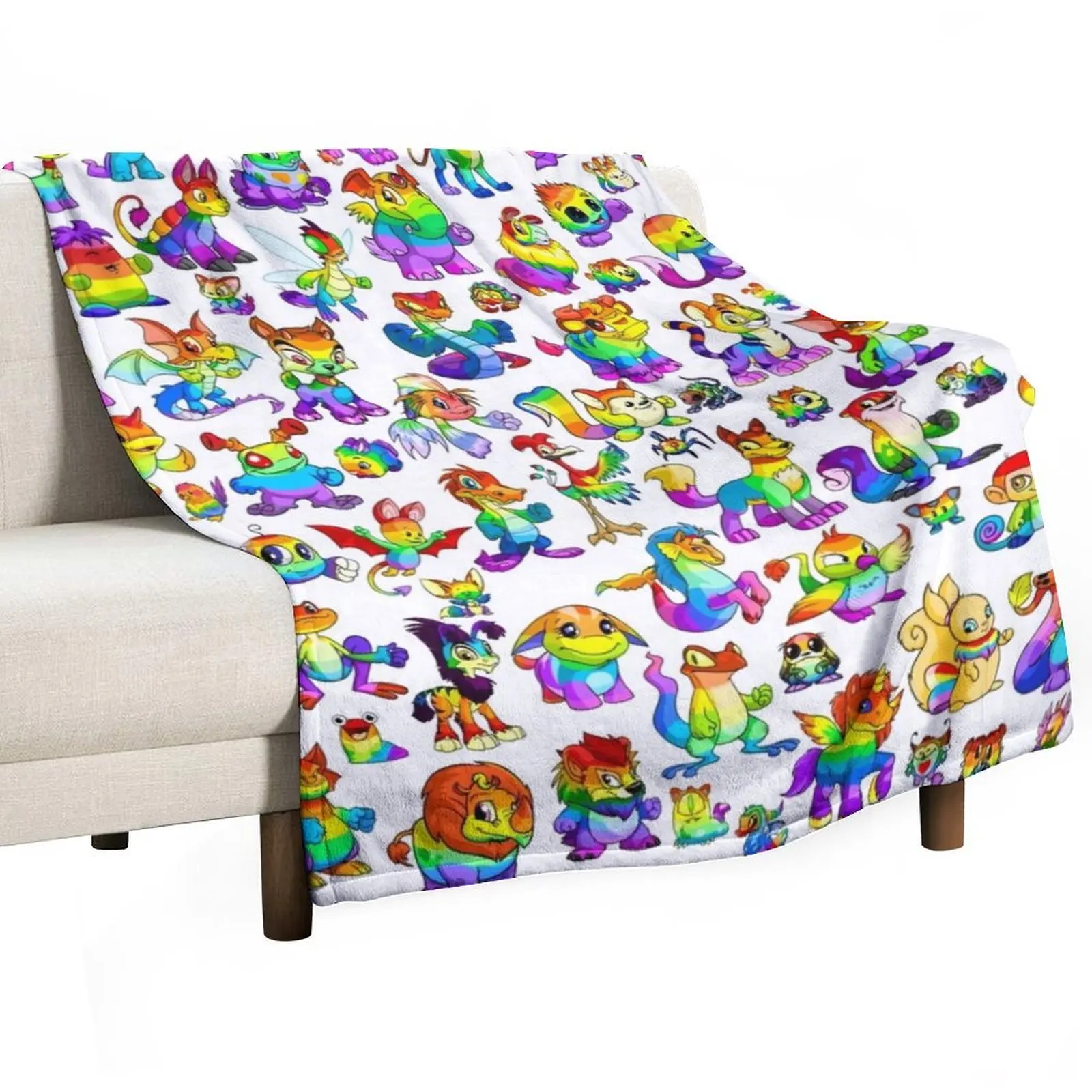 

Rainbow Neopets Collage Throw Blanket Soft Beds Nap Single Blankets