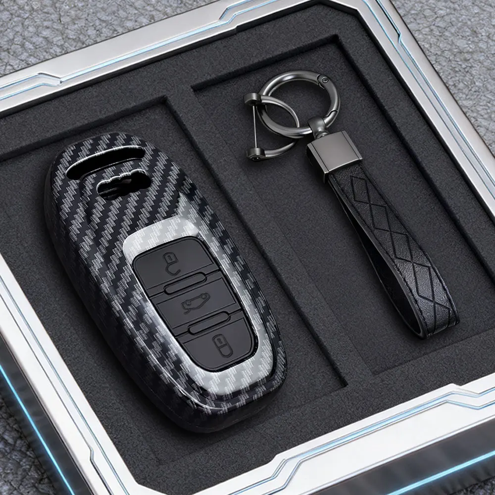 ABS Carbon Car Key Case Cover For Audi A1 A3 8P A4 B8 B9 A5 A6 C7 A7 A8 Q3 Q5 Q7 Q8 C8 D5 4M RS3 S4 S5 S7 TT E-tron Keychain - view 3