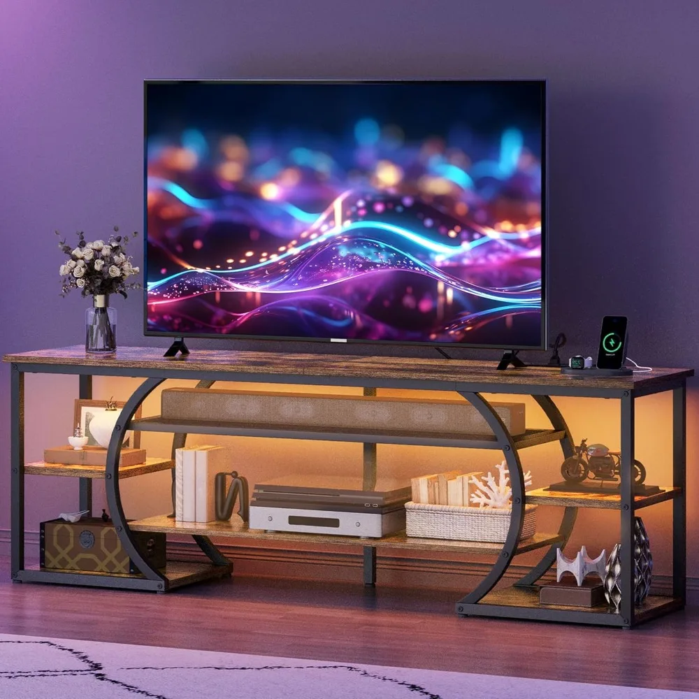 

LED TV Stand for Living Room Bedroom, Entertainment Center with Storage, TV Console Cabinet with Power Outlets, TV Stands