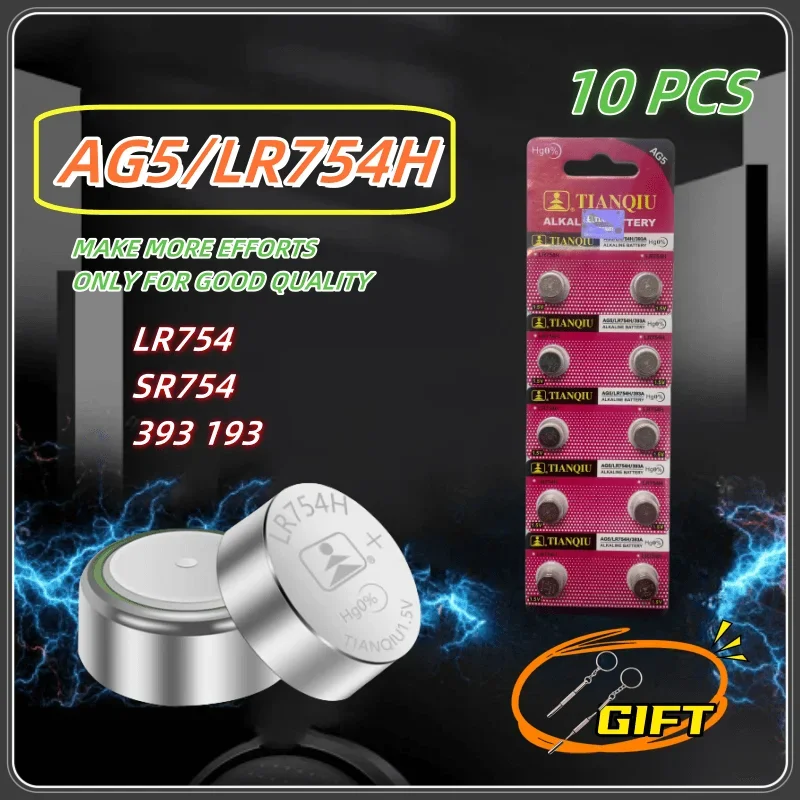 10~50PCS Button Batteries AG5 LR754 SR754 193 393 L754 SR754SW LR48 Round Cell Coin Alkaline Battery for Watch Toys Clock