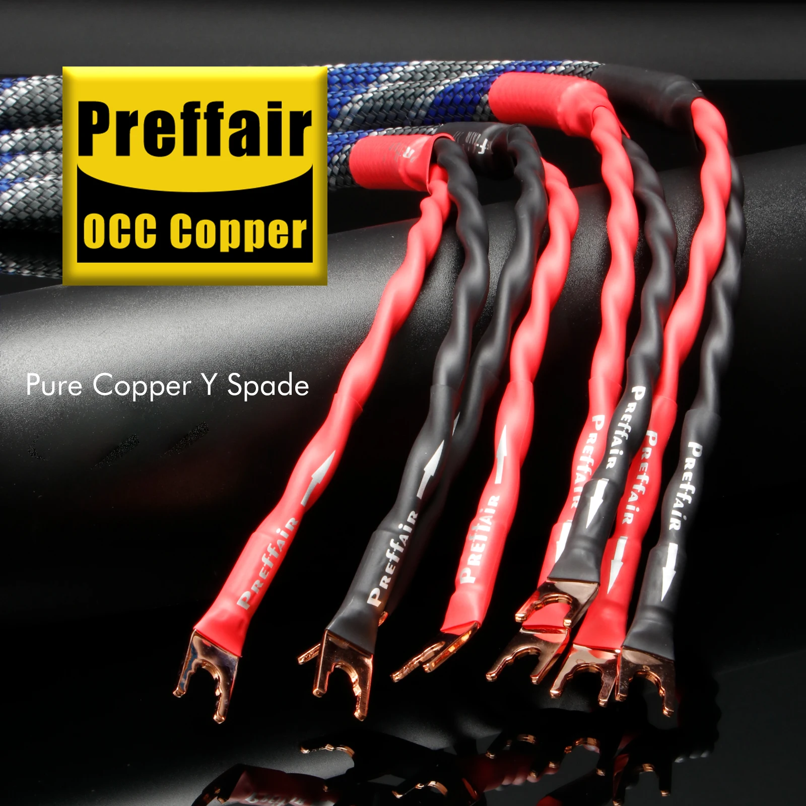 Preffair L301 Y Spade Loudspeaker Wires 5N OCC Copper Silver Plated Speaker Cable with Pure Copper Y Spades for AMP/Speaker