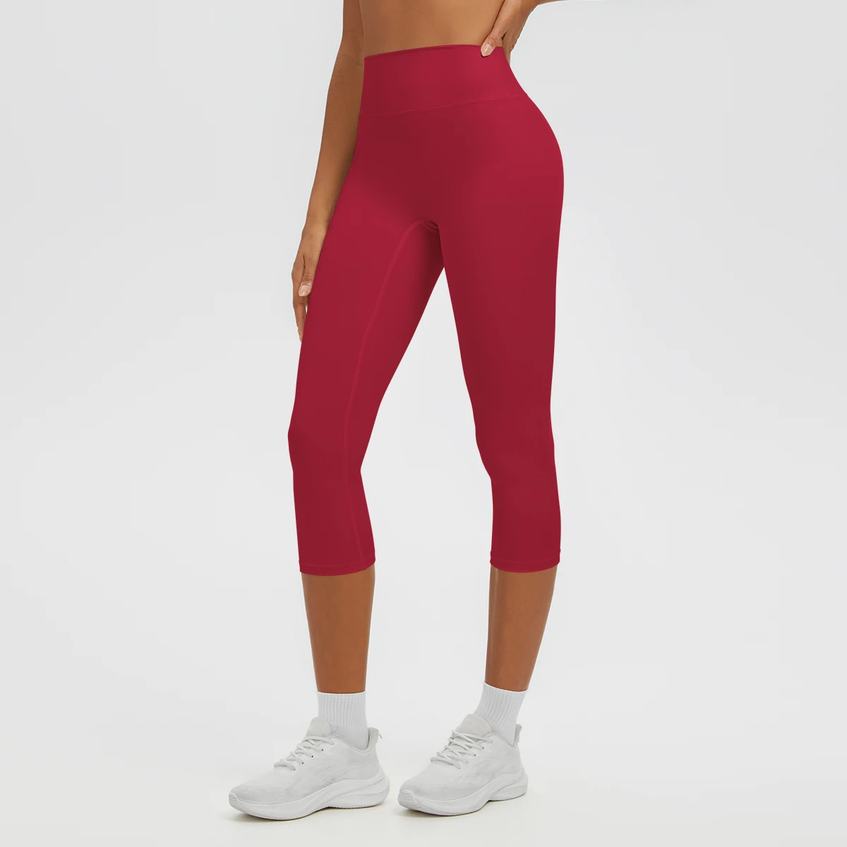 Damen-Yoga-Hosen in mittlerer Länge, einfarbig, mit hoher Dehnbarkeit, Damen-Leggings, Capri-Hosen, für Sommer, Sport, Fitnessstudio, Outdoor-Aktivitäten, Laufen, Damen-Hosen. – Detail 33