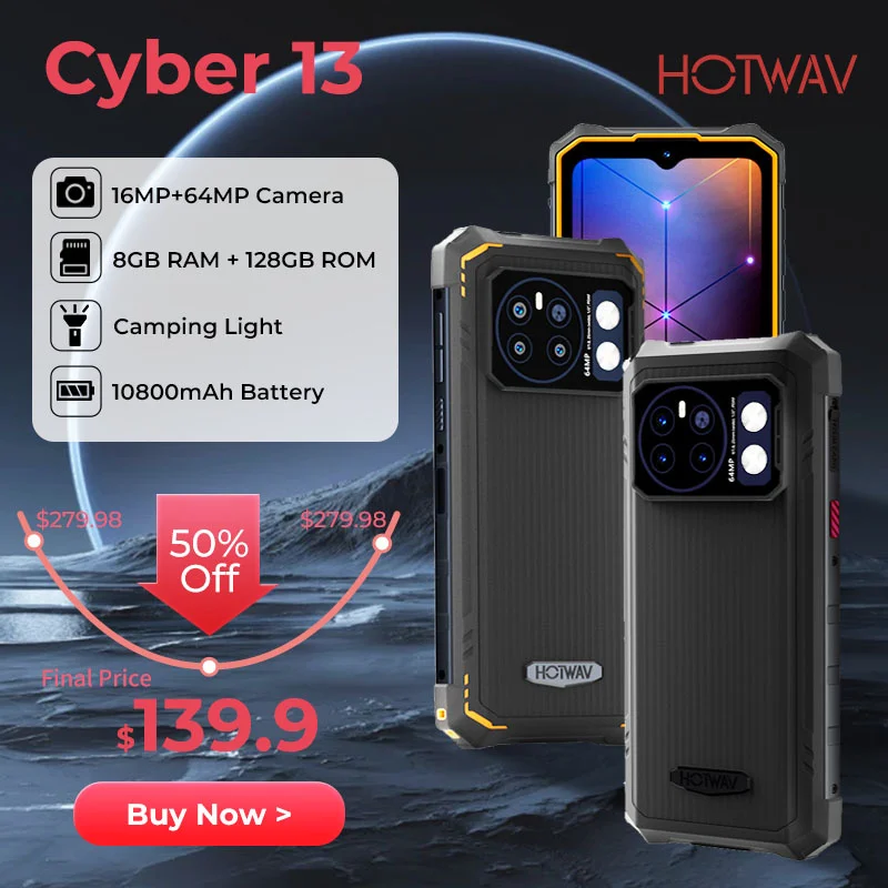 2024 Hotwav Cyber 13 الهاتف الذكي أندرويد 14 8GB + 128GB 10800mAh الهاتف الذكي 16MP + 64MP كاميرا التخييم ضوء 6.6 "HD NFC الهواتف المحمولة