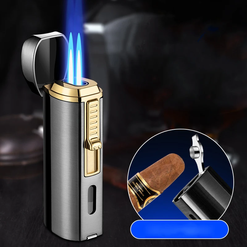 

Creative Windproof Cigar Lighters Cigar Scissors Butane Gas Lighter Double Flame Metal Cigarette Lighter Turbo Lighters Gifts