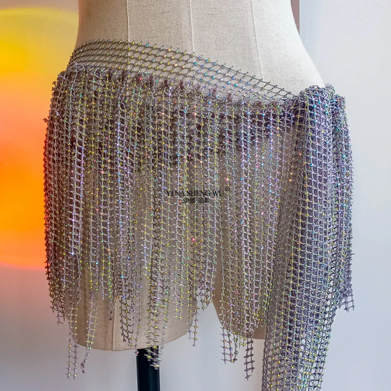 Adult Shiny Diamond Belly Dance Hip Scarf Exquisite Tassel Shawl Belt Waist Chain For Stage Performance Dancing Lesson Yoga Wear