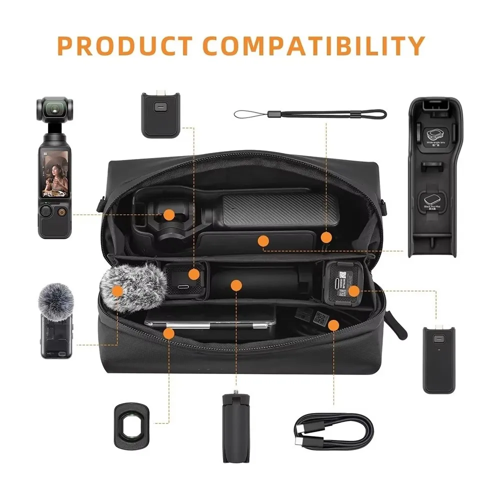 PU Camera Storage Bag Two Way Zipper Water Resistant Gimbal Camera Bag Wide Opening for DJI Osmo 360 Pocket 4/3/2