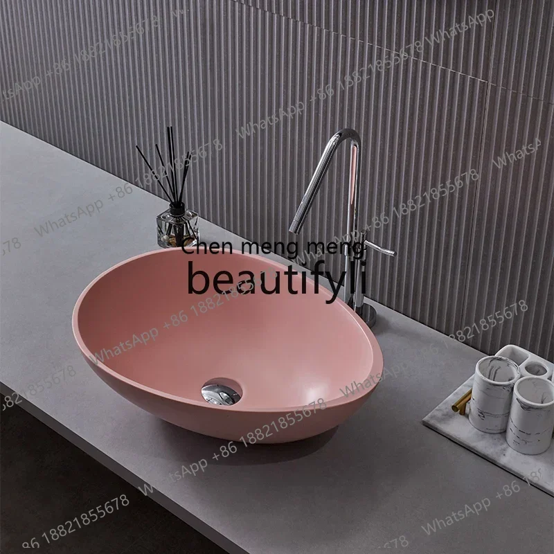 New arrive Artificial stone pink countertop basin, artistic hand washing basin, bathroom household Nordic personality is simple
