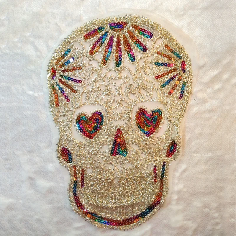 3d lace sequins skull patch DIY clothes stickers on patches for clothingembroidered motif beaded applique punk embroidery badges