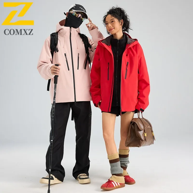 COMXZ 2025 Autumn Winter Polyimide Tech Fleece Couples Jacket Two Piece Set Windproof Waterproof Outdoor Sports  tactics Coat