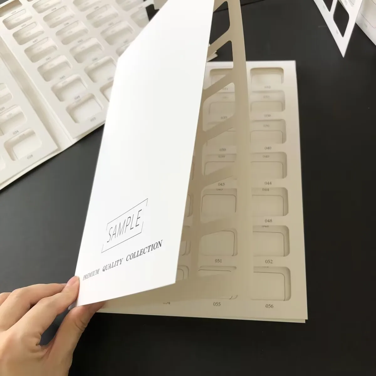 

5pcs 56 Holes Color Block Swatch Card Folder,Fabric Samples Shade Holder Textile Book Cover Frame Blank Leather Folding Display
