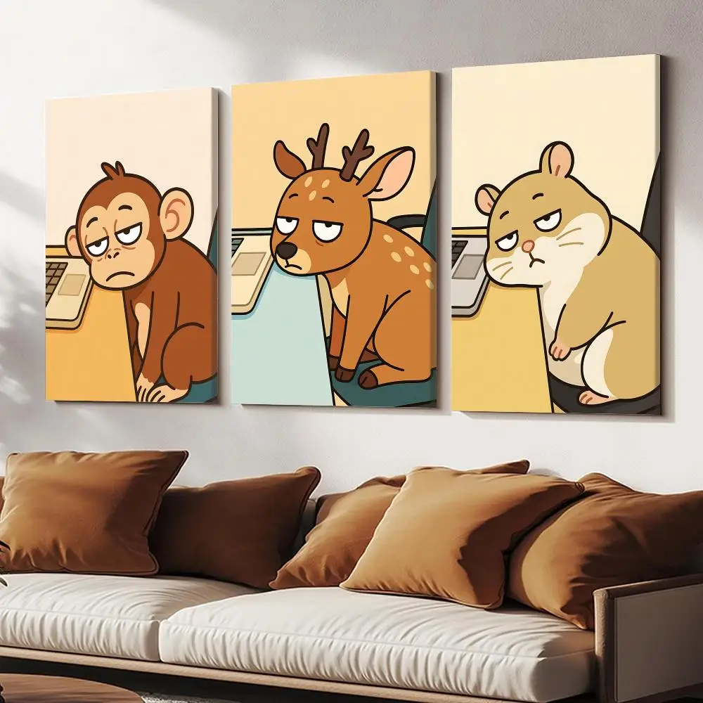 Happy Working Animal Cute Painting Calligraphy HD Modern Style Inner Frame Canvas Poster Bedroom Room Hallway Wall Art Decor