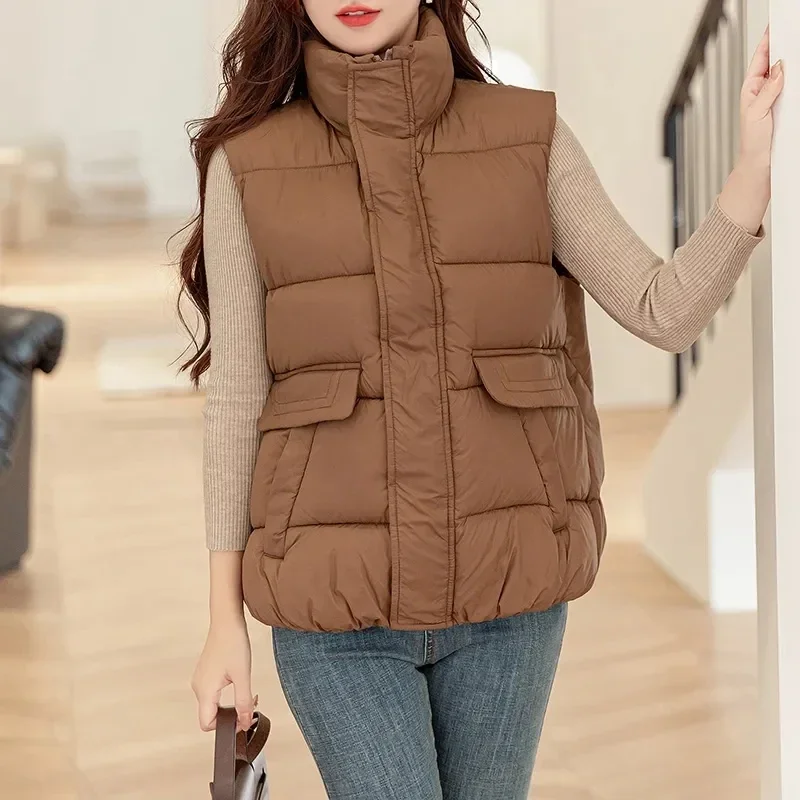 2025 Autumn Winter Be All-match Sleeveless Female Cotton Waistcoat Temperament Elegant Loose Ladies Jacket
