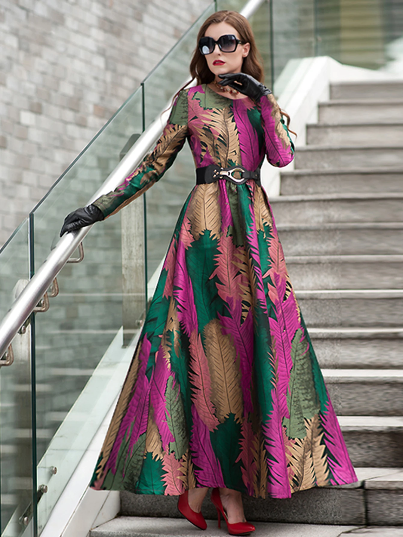 Luxe dames jacquard lange maxi-jurk feestavondjurken bloemen vintage nieuwe herfst winter dameskleding voor evenementen